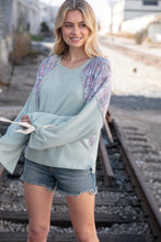 Load image into Gallery viewer, Mint Lace Up Long Sleeve French Terry Oversized Pullover