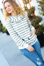 Load image into Gallery viewer, Vintage Olive Striped Cowl Neck French Terry Hoodie