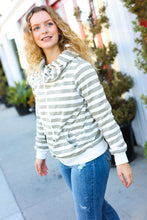 Load image into Gallery viewer, Vintage Olive Striped Cowl Neck French Terry Hoodie