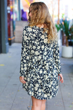 Load image into Gallery viewer, Just Be You Charcoal Blue Floral Long Sleeve Babydoll Dress