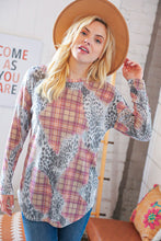 Load image into Gallery viewer, Taupe Leopard Plaid Rib Knit Round Neck Pullover