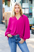 Load image into Gallery viewer, Feminine Flair Magenta Banded V Neck Smocked Top
