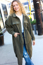 Load image into Gallery viewer, On Your Terms Olive Fleece Button Down Duster Jacket