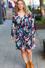 Load image into Gallery viewer, Bedazzle In Navy &amp; Plum Abstract Print Side Pocket Dress