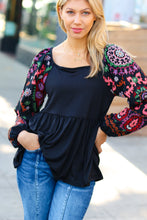 Load image into Gallery viewer, Black Square Neck Dueling Dreams Border Print Blouse