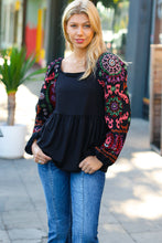 Load image into Gallery viewer, Black Square Neck Dueling Dreams Border Print Blouse