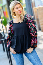 Load image into Gallery viewer, Black Square Neck Dueling Dreams Border Print Blouse