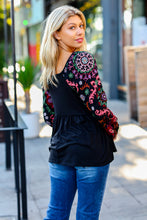 Load image into Gallery viewer, Black Square Neck Dueling Dreams Border Print Blouse