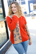 Load image into Gallery viewer, Call on Me Rust &amp; Taupe Animal Print Cable Knit Color Block Sweater