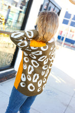 Load image into Gallery viewer, Call On Me Mustard &amp; Olive Animal Print Cable Color Block Sweater