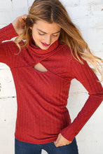 Load image into Gallery viewer, Rust Rib Turtleneck Cut Out Overlap Sweater