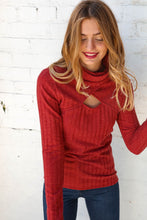 Load image into Gallery viewer, Rust Rib Turtleneck Cut Out Overlap Sweater