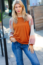 Load image into Gallery viewer, Rust Multicolor Print Textured Knit Top