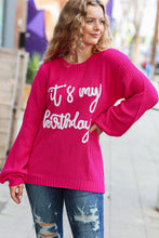 Load image into Gallery viewer, Pretty in Pink Embroidery &quot;It&#39;s My Birthday&quot; Chunky Knit Top
