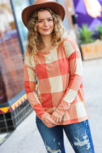 Load image into Gallery viewer, Give You Joy Rust Checker Plaid French Terry Top
