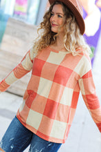 Load image into Gallery viewer, Give You Joy Rust Checker Plaid French Terry Top