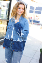 Load image into Gallery viewer, Easy Moves Blue Color Block Distressed Denim Jacket