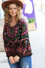 Load image into Gallery viewer, Take The Leap Black &amp; Mauve Border Print Boho Tie Top