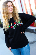 Load image into Gallery viewer, It&#39;s Lit Black Sequin Embroidered Christmas Lights Sweater