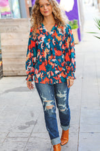 Load image into Gallery viewer, All I Ask Teal Floral Abstract Print V Neck Smocked Top