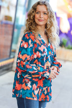 Load image into Gallery viewer, All I Ask Teal Floral Abstract Print V Neck Smocked Top