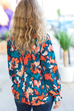 Load image into Gallery viewer, All I Ask Teal Floral Abstract Print V Neck Smocked Top