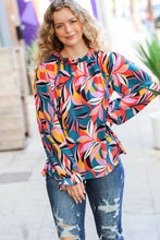 Load image into Gallery viewer, Weekend Vibes Teal &amp; Rust Abstract Print Frill Neck Top