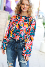 Load image into Gallery viewer, Weekend Vibes Teal &amp; Rust Abstract Print Frill Neck Top