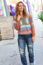 Load image into Gallery viewer, Feeling Vintage Rust &amp; Blue Stripe Textured Notched Hoodie