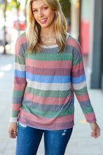 Load image into Gallery viewer, Feeling Bold Blue/Olive Textured Vintage Stripe Top