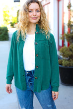 Load image into Gallery viewer, Holiday Pine Green Ribbed Button Down Shacket