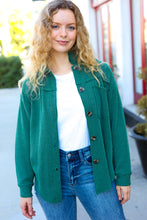 Load image into Gallery viewer, Holiday Pine Green Ribbed Button Down Shacket