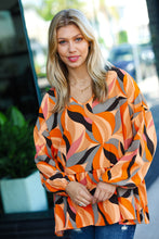 Load image into Gallery viewer, In My Thoughts Rust Abstract V Neck Peplum Top