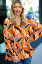 Load image into Gallery viewer, In My Thoughts Rust Abstract V Neck Peplum Top