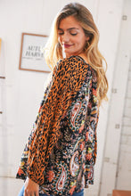 Load image into Gallery viewer, Boho Paisley Leopard Print Front Tie Woven Blouse