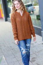 Load image into Gallery viewer, Can&#39;t Resist Rust Cable Knit Notched Neck Pullover Sweater