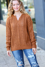 Load image into Gallery viewer, Can&#39;t Resist Rust Cable Knit Notched Neck Pullover Sweater