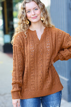 Load image into Gallery viewer, Can&#39;t Resist Rust Cable Knit Notched Neck Pullover Sweater