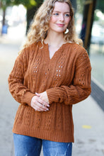 Load image into Gallery viewer, Can&#39;t Resist Rust Cable Knit Notched Neck Pullover Sweater
