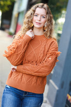 Load image into Gallery viewer, Joyful Days Rust Cable Knit Tassel Fringe Sweater