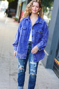 Call On Me Blue Vintage Oversized Corduroy Shacket