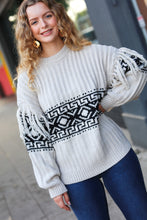 Load image into Gallery viewer, Ready For Anything Taupe &amp; Black Tassel Aztec Sweater