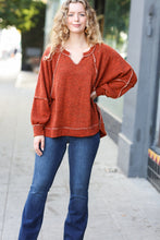 Load image into Gallery viewer, The Slouchy Rust Two Tone Knit Notched Raglan Top