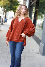 Load image into Gallery viewer, The Slouchy Rust Two Tone Knit Notched Raglan Top