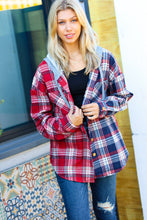 Load image into Gallery viewer, Face the Day Red/Navy Plaid Color Block Hoodie Shacket