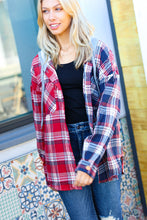 Load image into Gallery viewer, Face the Day Red/Navy Plaid Color Block Hoodie Shacket