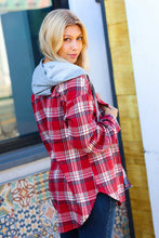 Load image into Gallery viewer, Face the Day Red/Navy Plaid Color Block Hoodie Shacket
