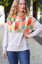 Load image into Gallery viewer, Rust &amp; Olive Patchwork Print Yoke Hoodie Top
