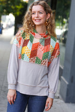 Load image into Gallery viewer, Rust &amp; Olive Patchwork Print Yoke Hoodie Top