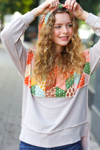 Load image into Gallery viewer, Rust &amp; Olive Patchwork Print Yoke Hoodie Top